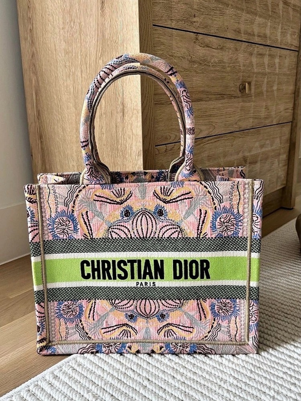 Christian Dior 4 Saisons Medium Book Tote Pink & Green